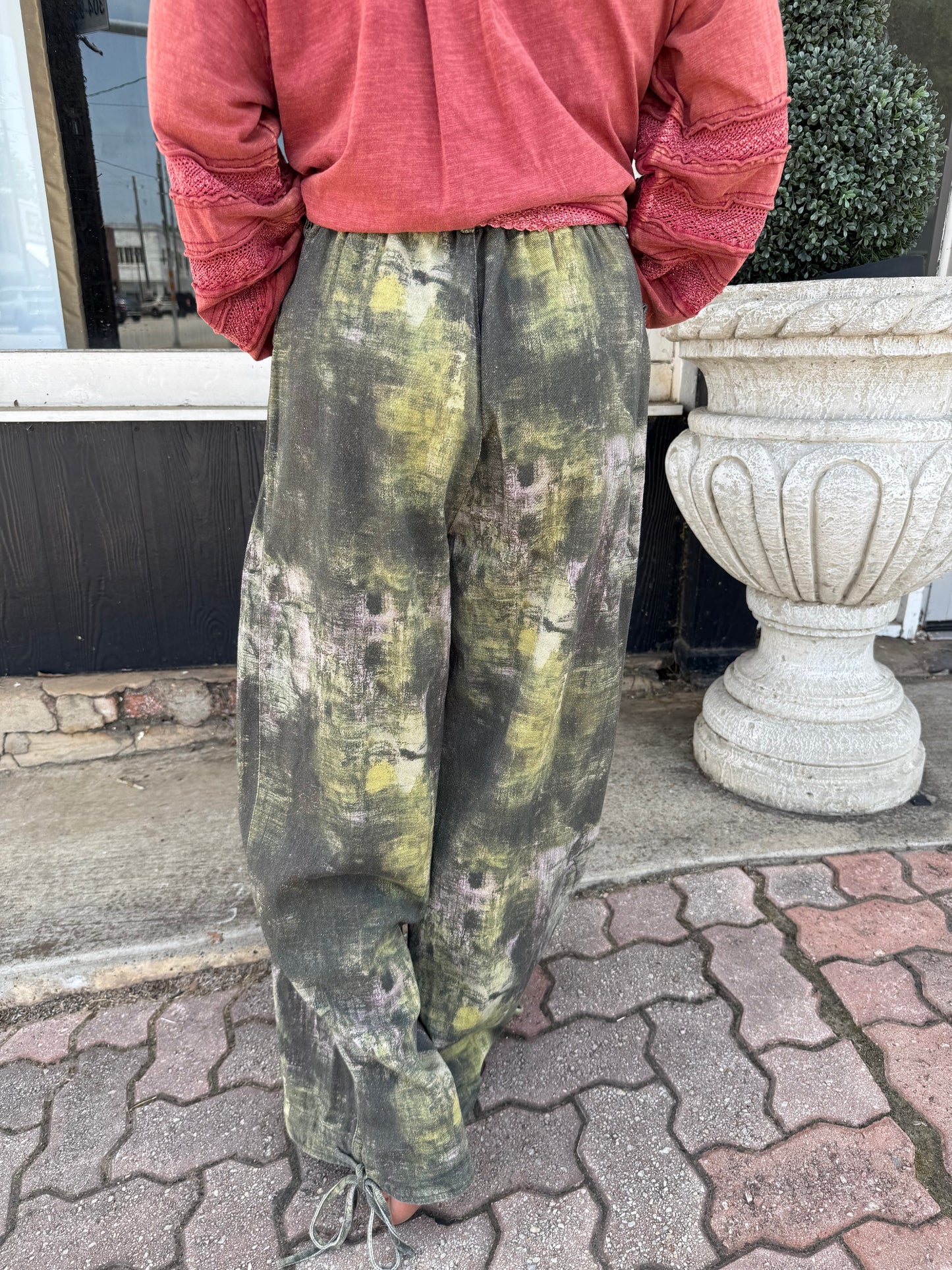 Olive Abstract Denim Twill Pants