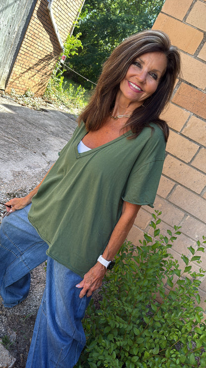 Free People Mossy Morning Oversized V-Neck Top