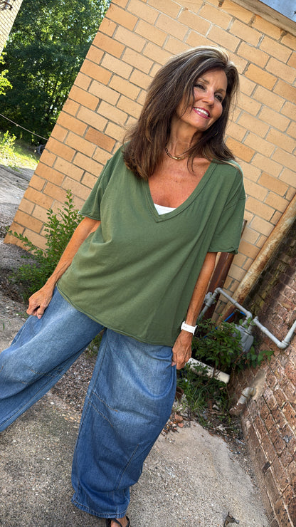 Free People Mossy Morning Oversized V-Neck Top