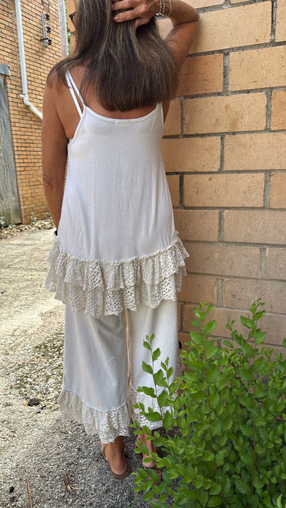 White Lace Flare Pant Set