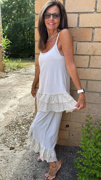White Lace Flare Pant Set