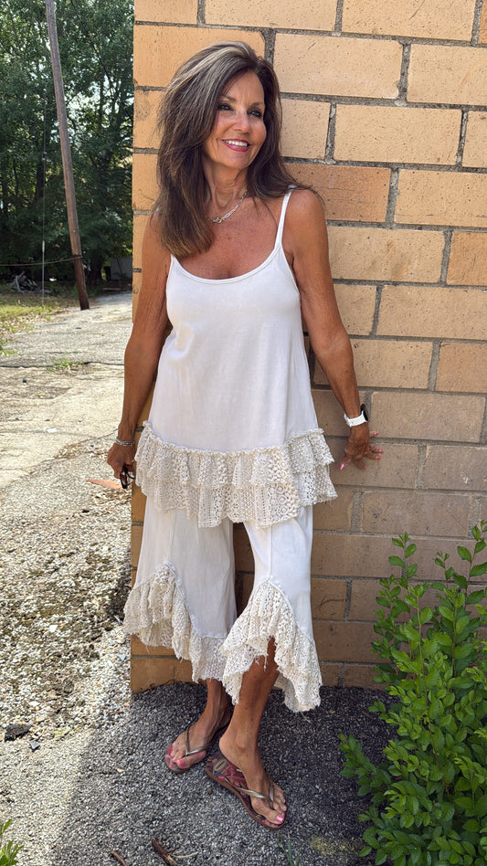 White Lace Flare Pant Set