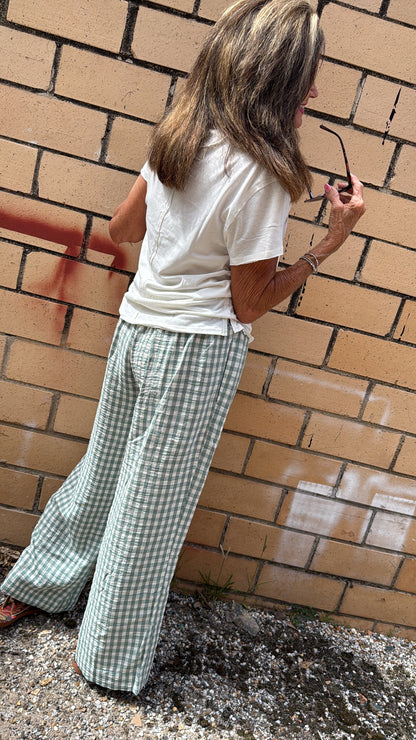 Mint Gingham Easy Wide Leg Pants