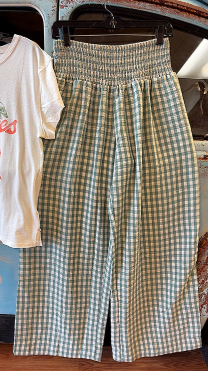 Mint Gingham Easy Wide Leg Pants
