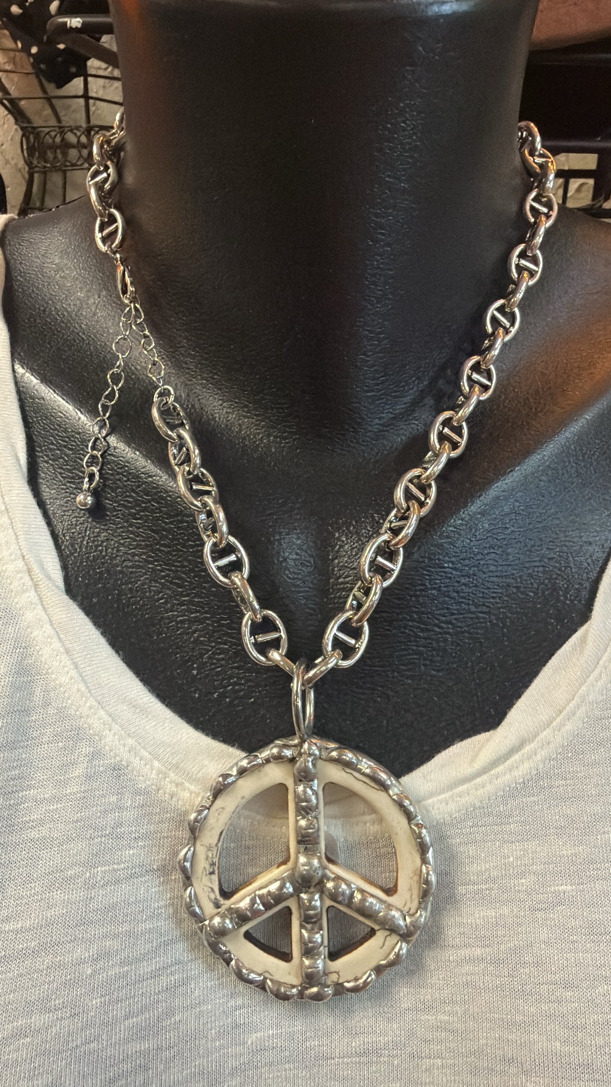 Ivory Stone Peace Pendant Necklace