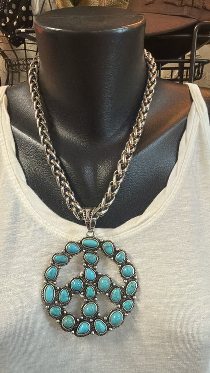 Turquoise Stone Peace Pendant Necklace