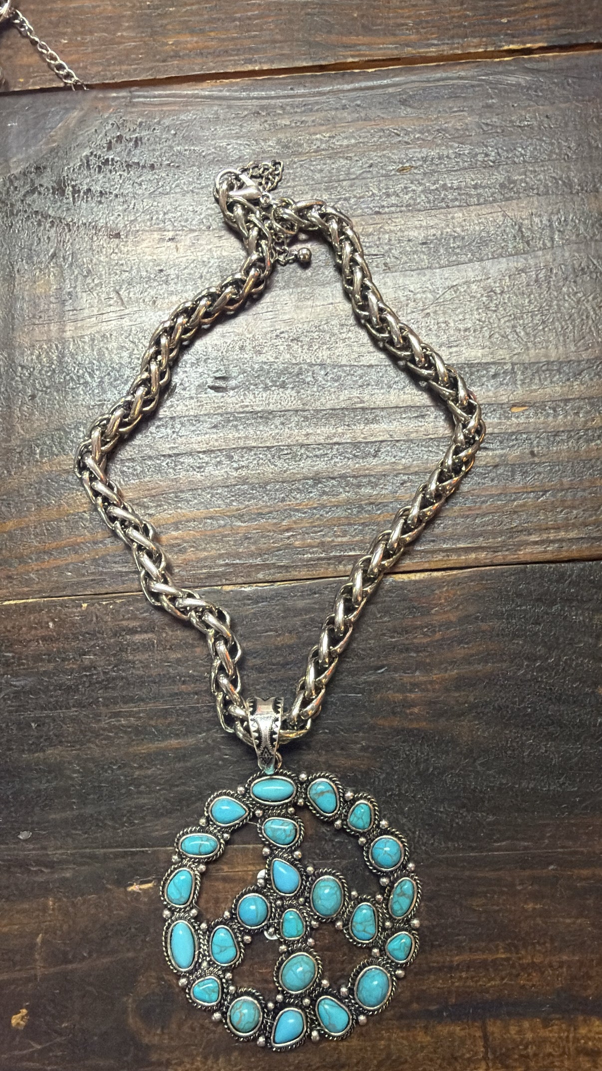 Turquoise Stone Peace Pendant Necklace