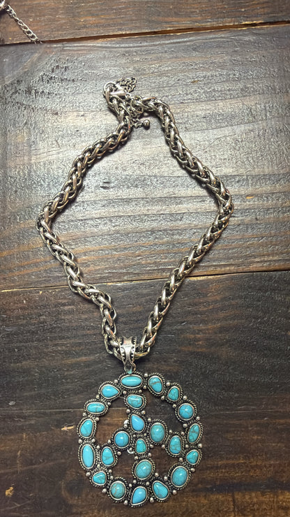 Turquoise Stone Peace Pendant Necklace