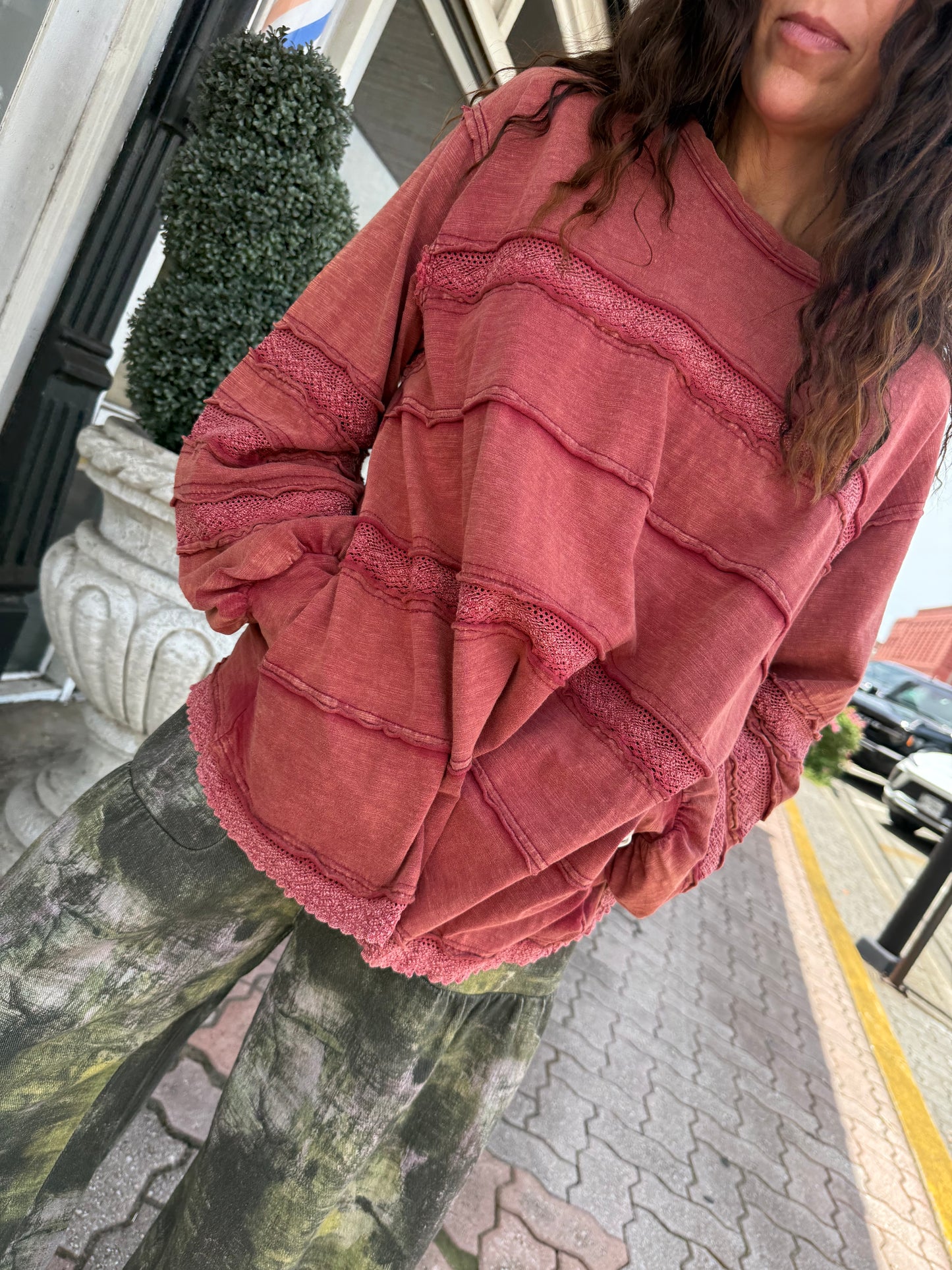 Raspberry Knit Pocket Top