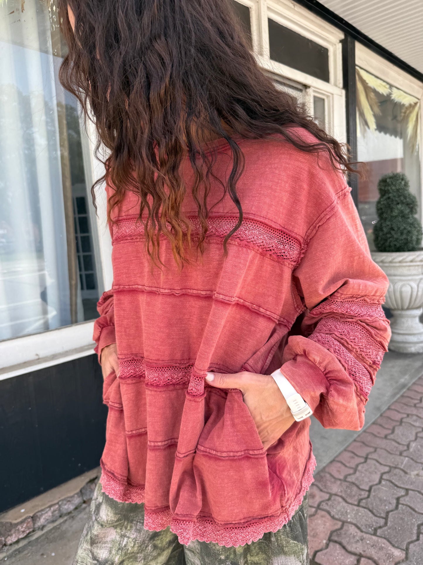Raspberry Knit Pocket Top