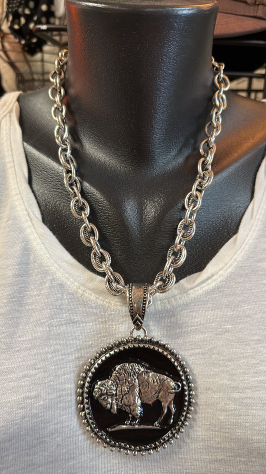 Buffalo Moon Pendant Necklace