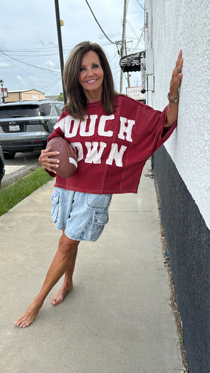 Touchdown Washed Cropped Sweatshirt - Red