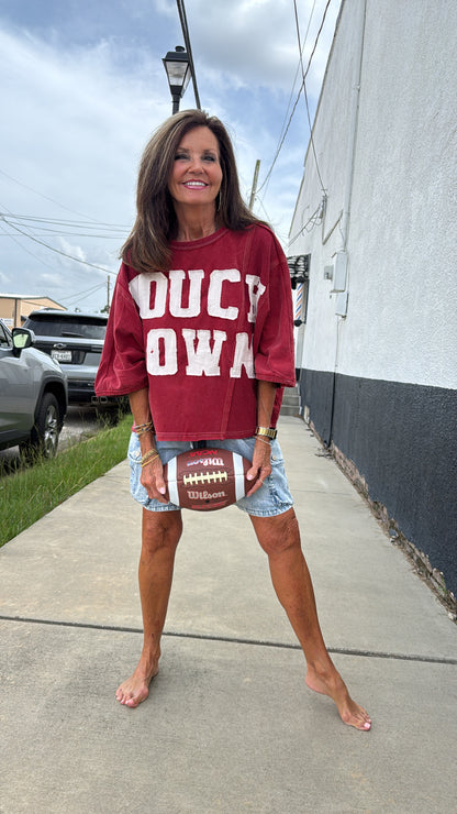 Touchdown Washed Cropped Sweatshirt - Red