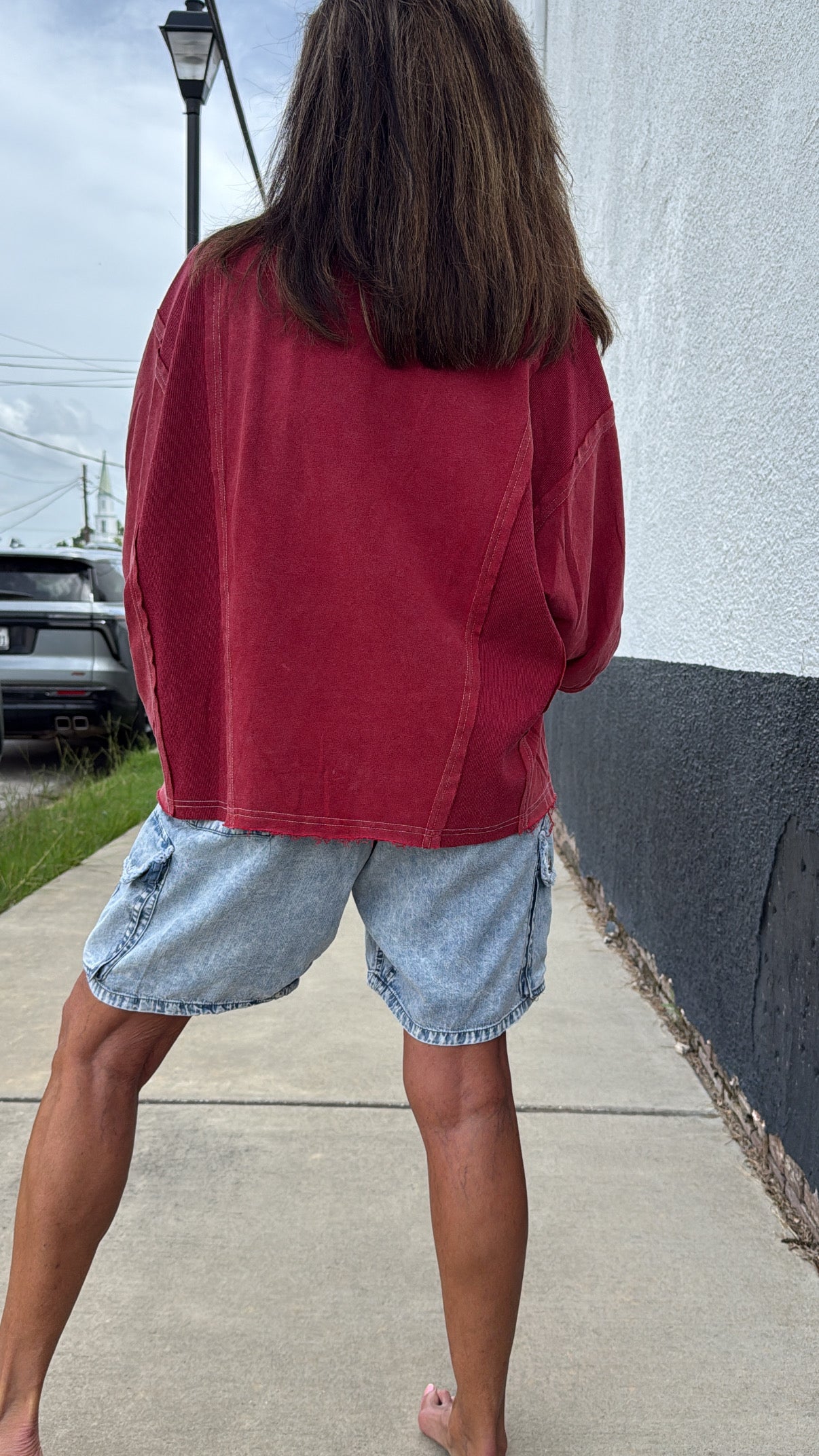 Touchdown Washed Cropped Sweatshirt - Red