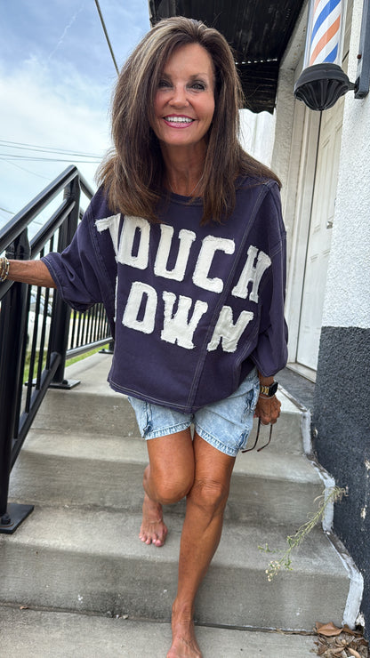 Touchdown Washed Cropped Sweatshirt - Navy