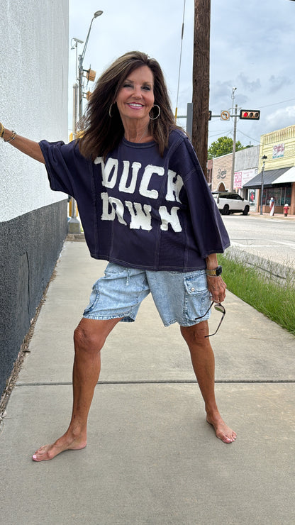 Touchdown Washed Cropped Sweatshirt - Navy