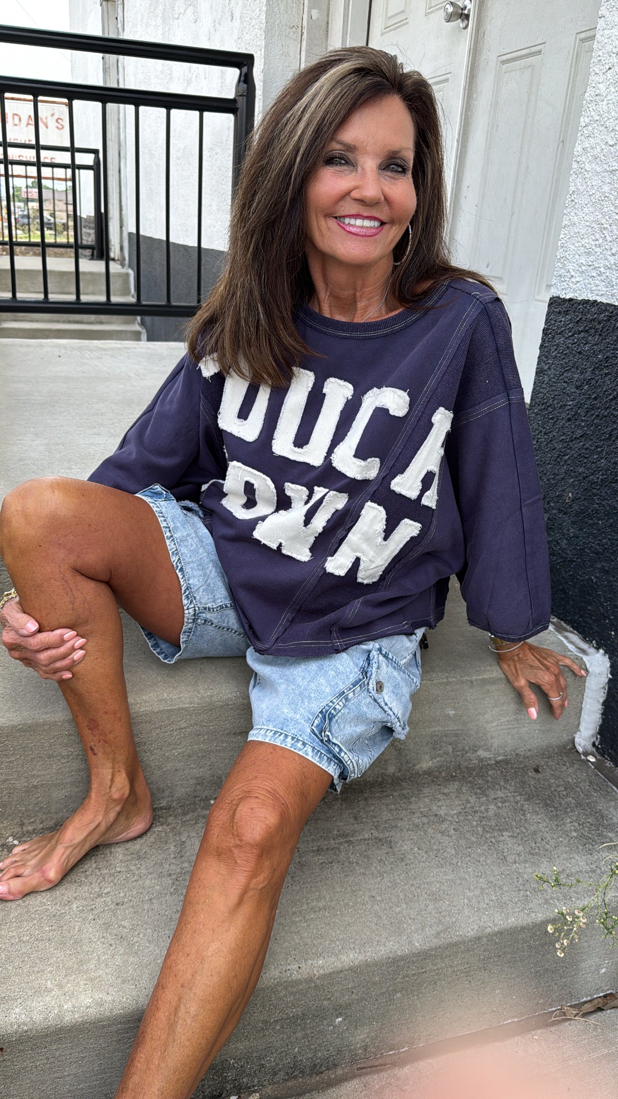 Touchdown Washed Cropped Sweatshirt - Navy