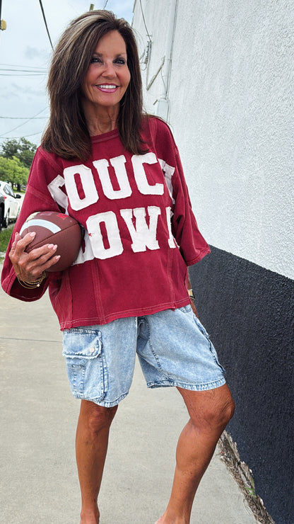 Touchdown Washed Cropped Sweatshirt - Red