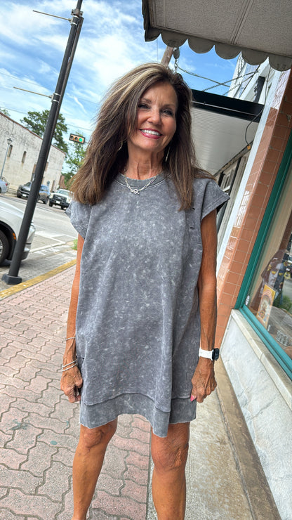 Mineral Washed Sleeveless Sweatshirt Dress