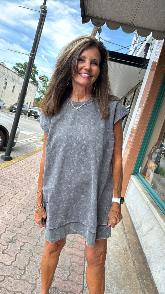 Mineral Washed Sleeveless Sweatshirt Dress