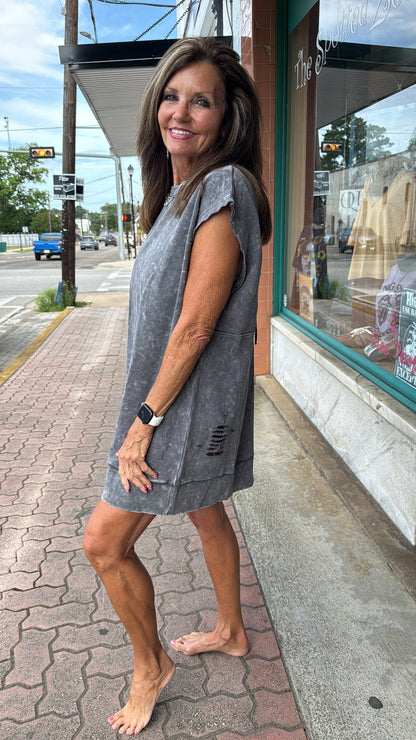 Mineral Washed Sleeveless Sweatshirt Dress