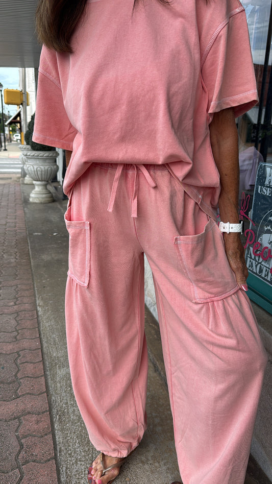 Washed Pink Balloon Pant Set