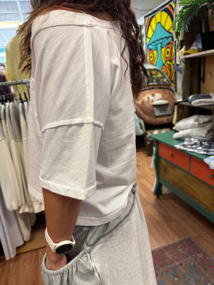 White V-Neck Crop Tee