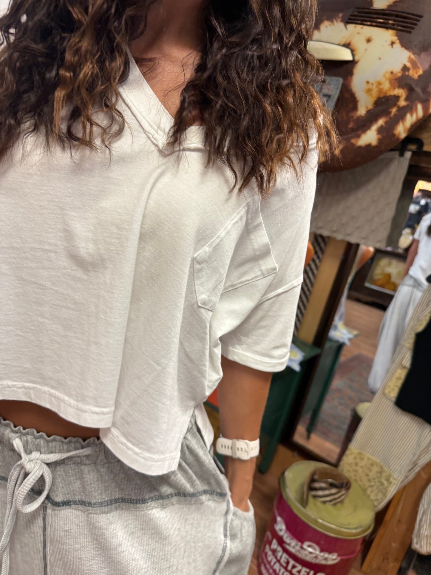 White V-Neck Crop Tee